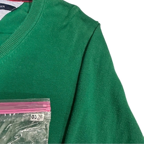Tommy Hilfiger 100% Pima Cotton Green V-Neck Pullover Sweater Sz XL Flag Logo - Picture 12 of 13